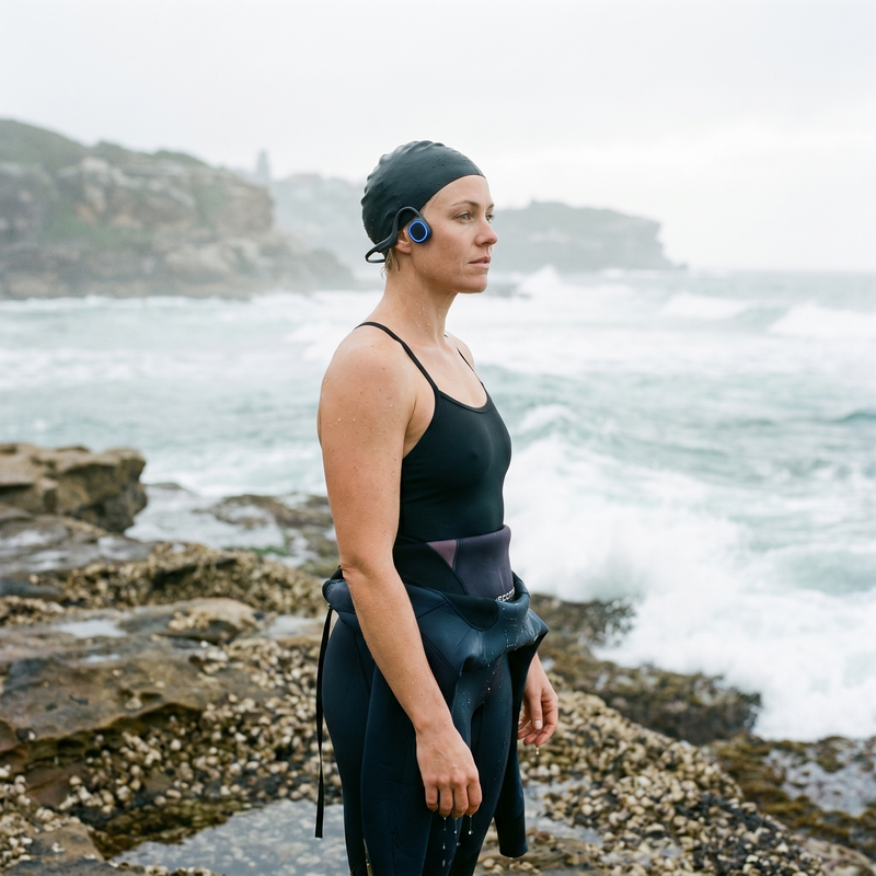 Durasound Open Run — worn by an ocean swimmer at dawn